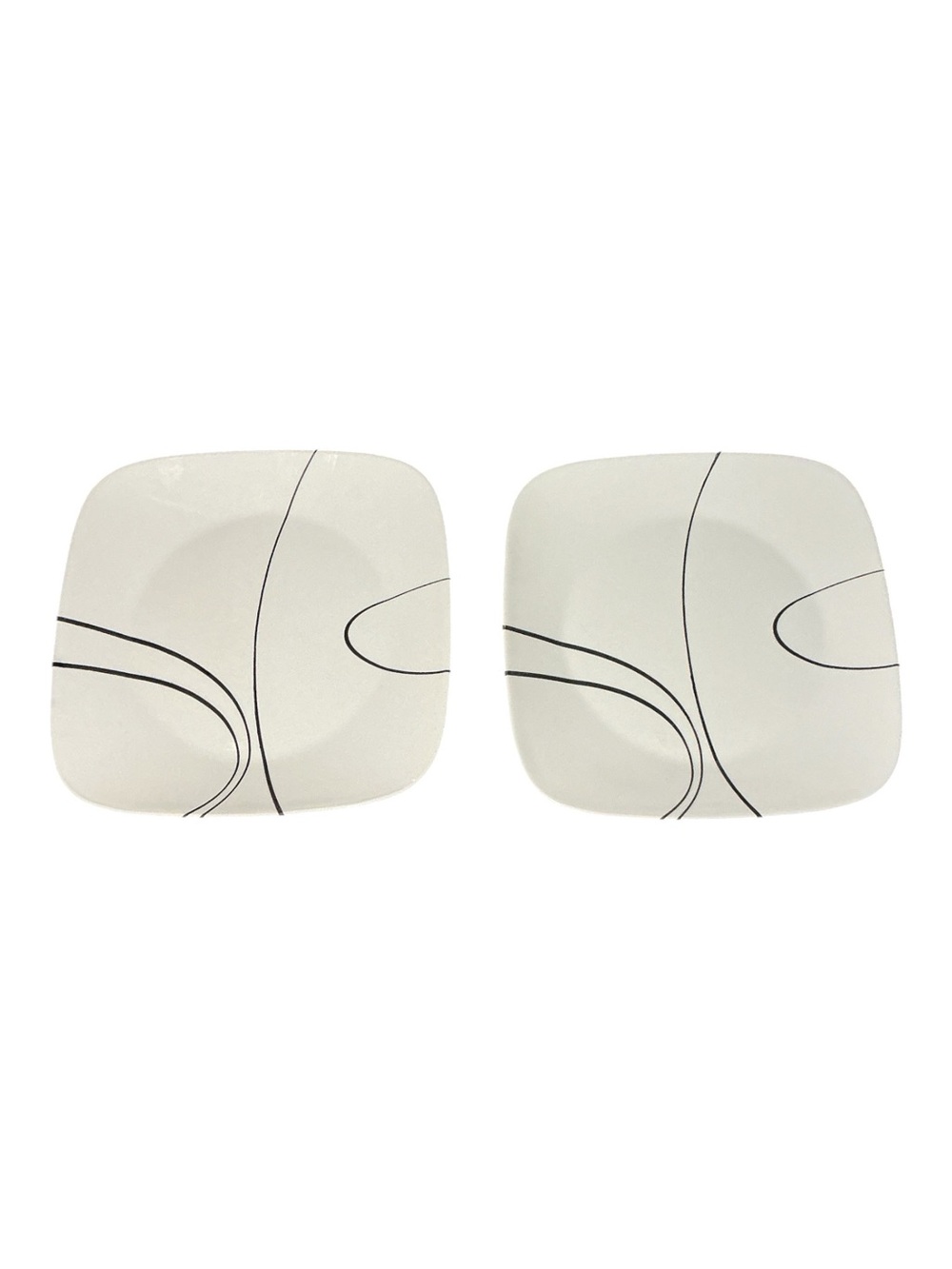 Corelle Simple Lines 10.5” Square Dinner Plates Set Of 2 White Black Modern